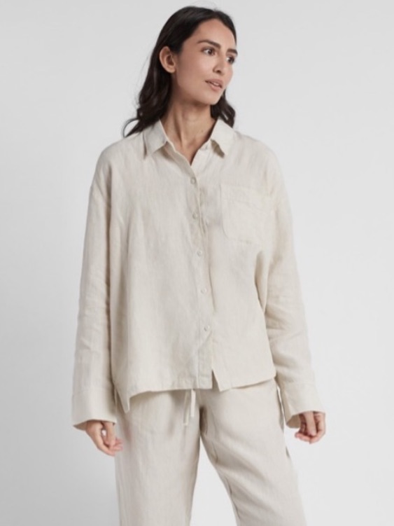 Parachute Bone Tan Linen Button Down Top Size Small